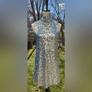 Nasty Gal High Neck Sleeveless Sequin Silver Mini Dress Size US 2 NEW WITH TAGS